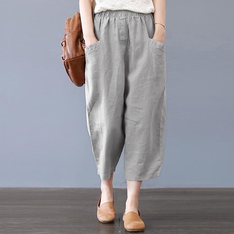 レディース無地七分丈ワイドパンツ