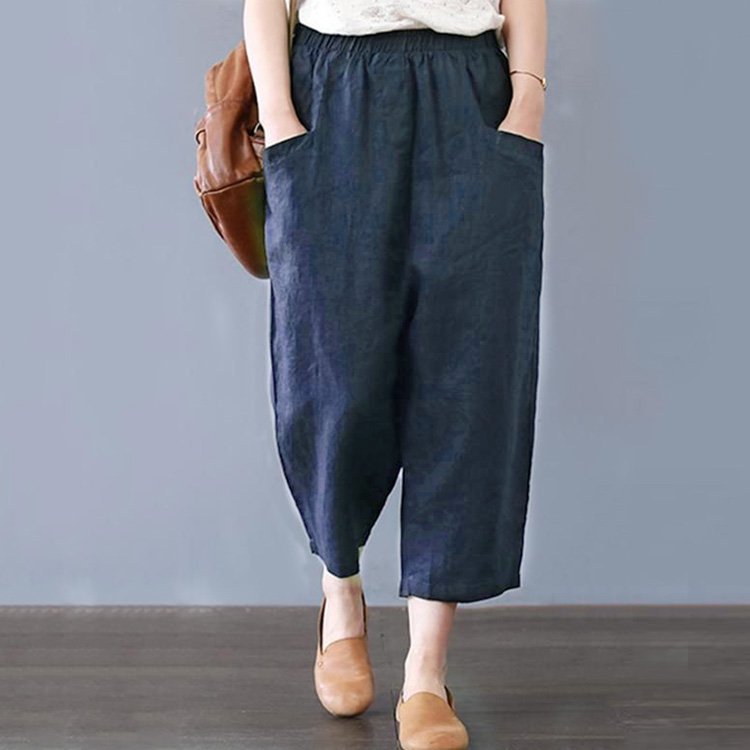 レディース無地七分丈ワイドパンツ