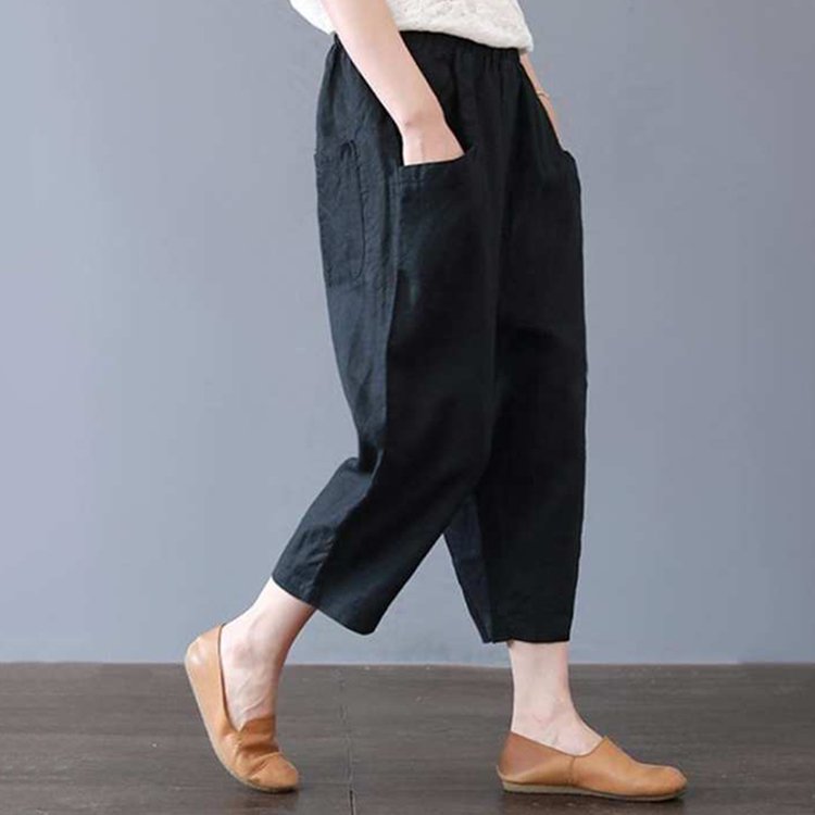 여성용 핫세일 솔리드 컬러 루즈 크롭 팬츠