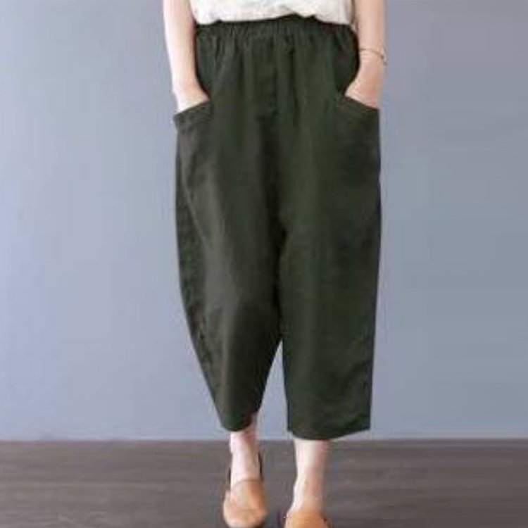 여성용 핫세일 솔리드 컬러 루즈 크롭 팬츠