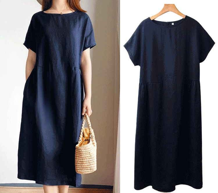 여성 미니멀 루즈핏 면마 원피스