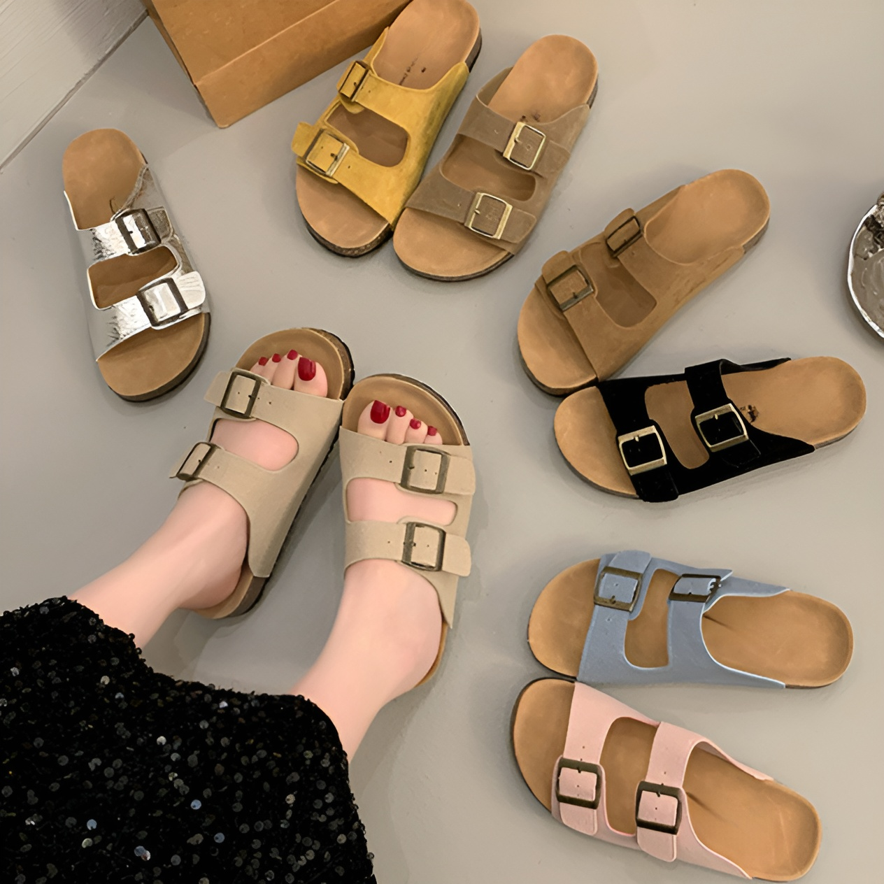 2.5cm厚底ヴィンテージ風ビルケンサンダル