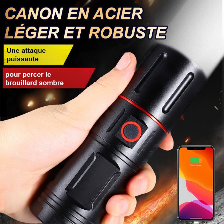 Lampe de poche à haute luminosité pour l'extérieur avec zoom télescopique et longue portée.