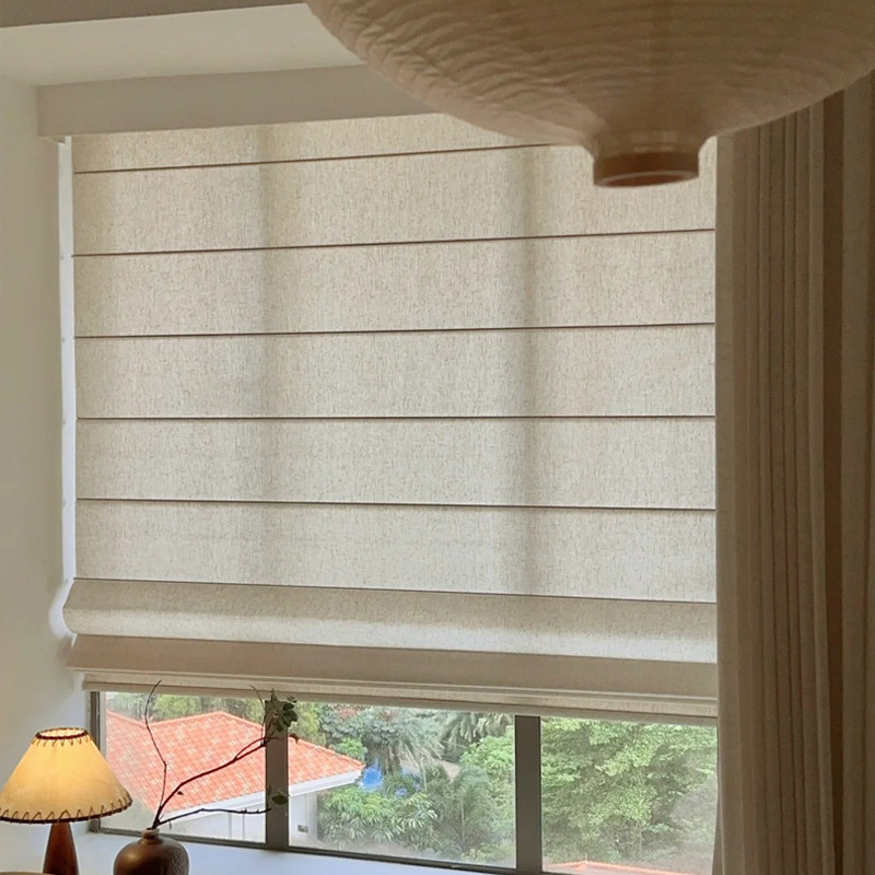 Chinese style semi-transparent linen roll-up Roman blinds