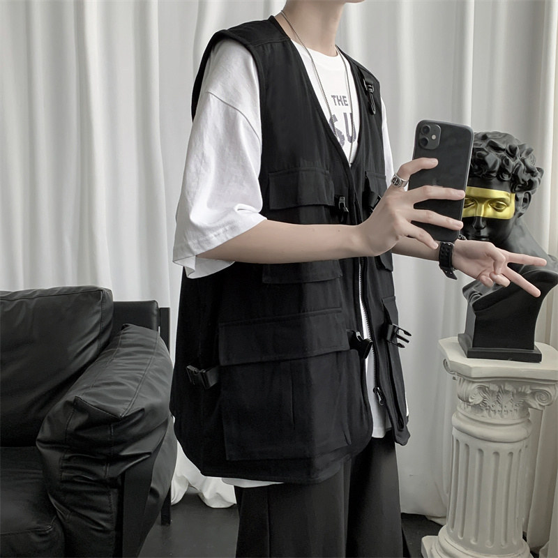 機能的な風の男性の秋のトップス 薄手のゆったりノースリーブベスト ワークウェア・キャンバス