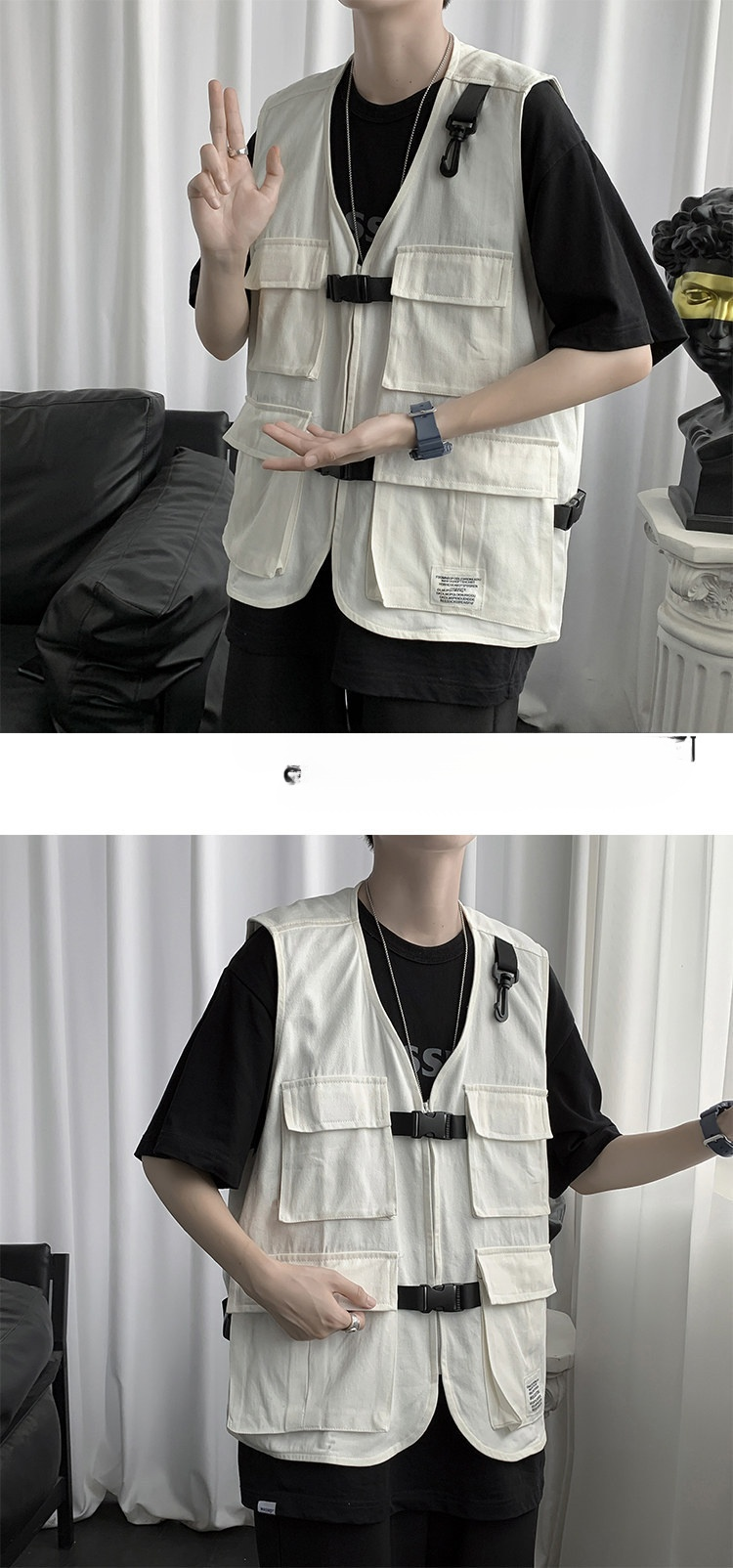 秋に最適な薄手ノースリーブメンズベスト後ろ姿