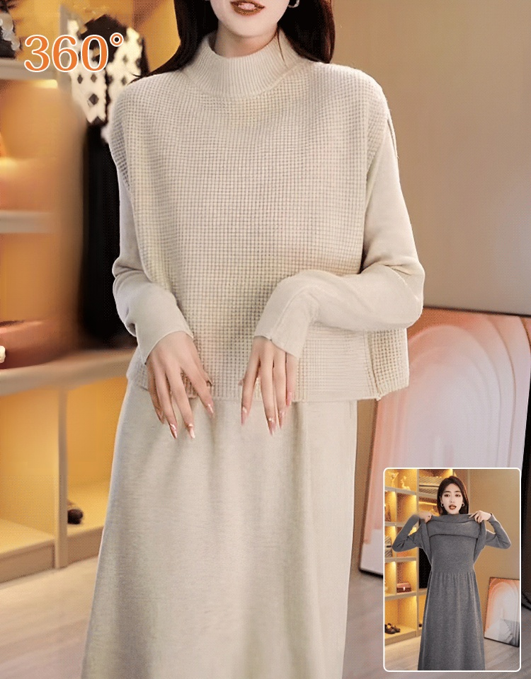 모던 도톰 미디 원피스 니트 세트