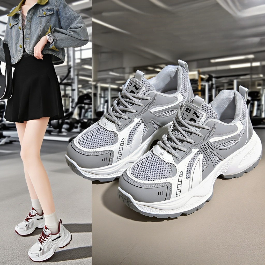 女性用ダディシューズ 2025 春夏 スポーツシューズ 新スタイル トレンド スポーツシューズ 通気性 厚底 ホワイトシューズ スポーツシューズ 学生 軽量 スポーツシューズ