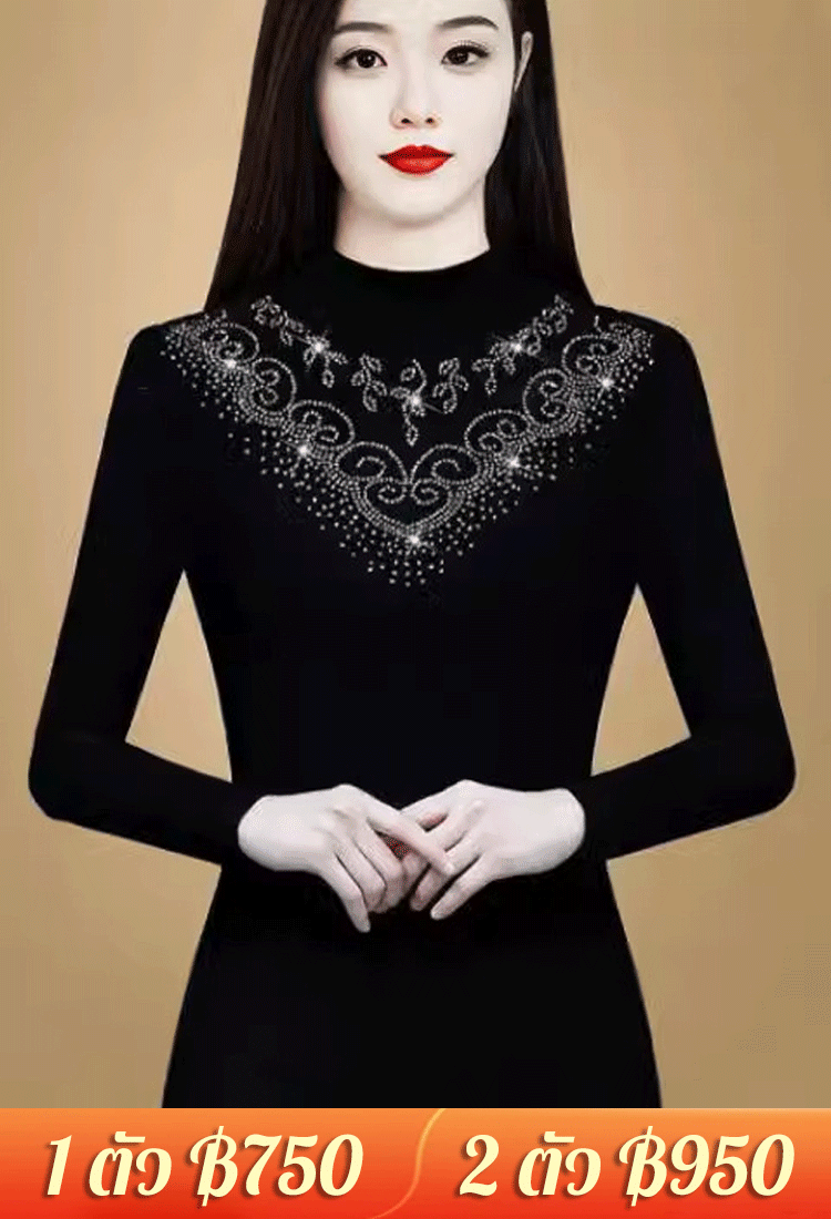 【ดูผอมดูอ่อนเยาว์】เสื้อยืดผ้าดาร์ลอนประดับเพชรระดับพรีเมียม