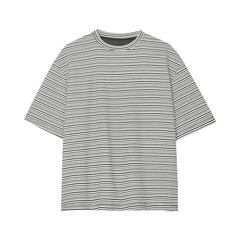 ストライプ半袖Tシャツメンズ夏厚手ゆったり色落ちしない半袖Tシャツ