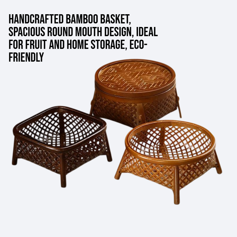 Bamboo woven fruit basket with large round mouth storage basket