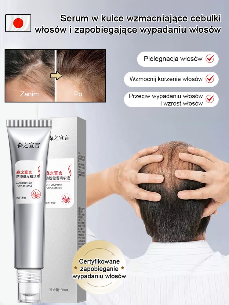Serum w kulce wzmacniające cebulki włosów, zapobiegające wypadaniu i wspomagające porost włosów.