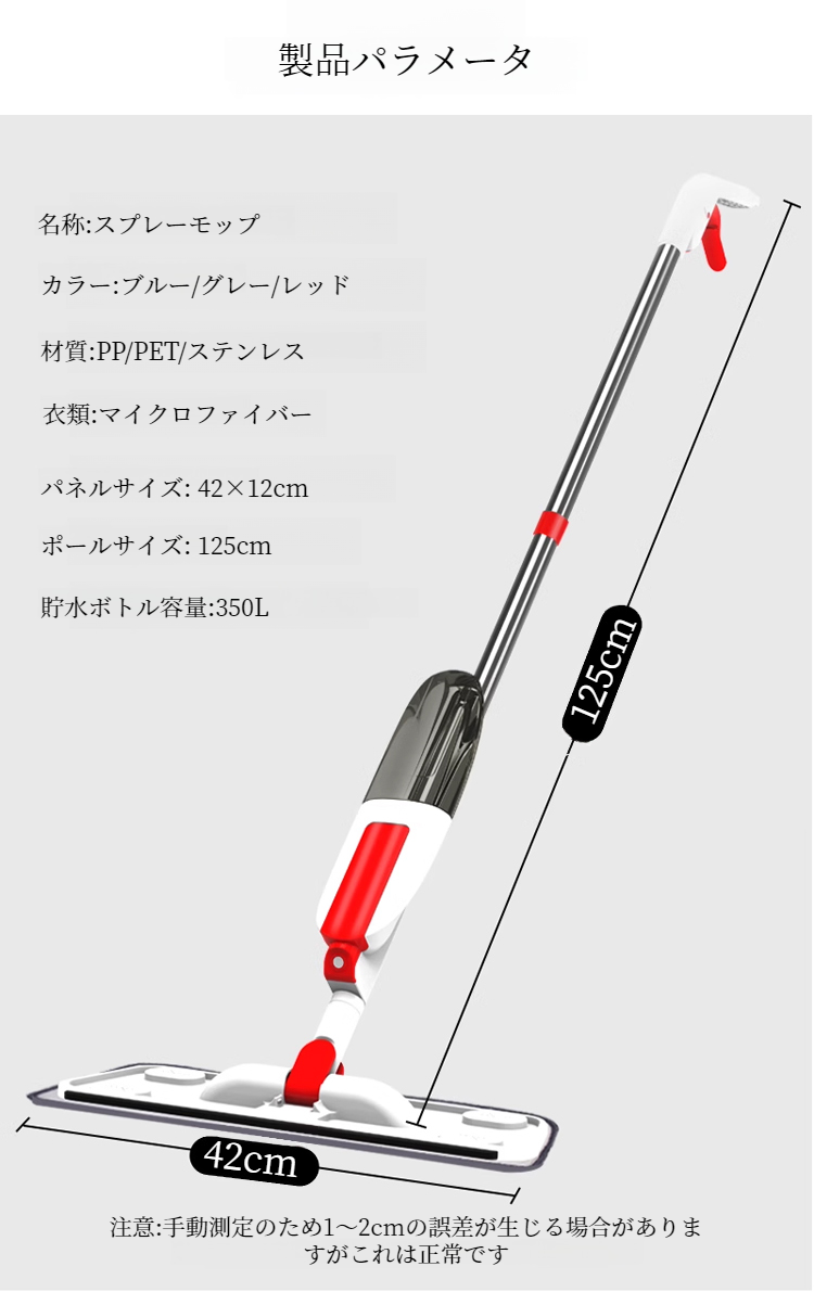 大型パネル付き吸水スプレーモップの使い方イメージ