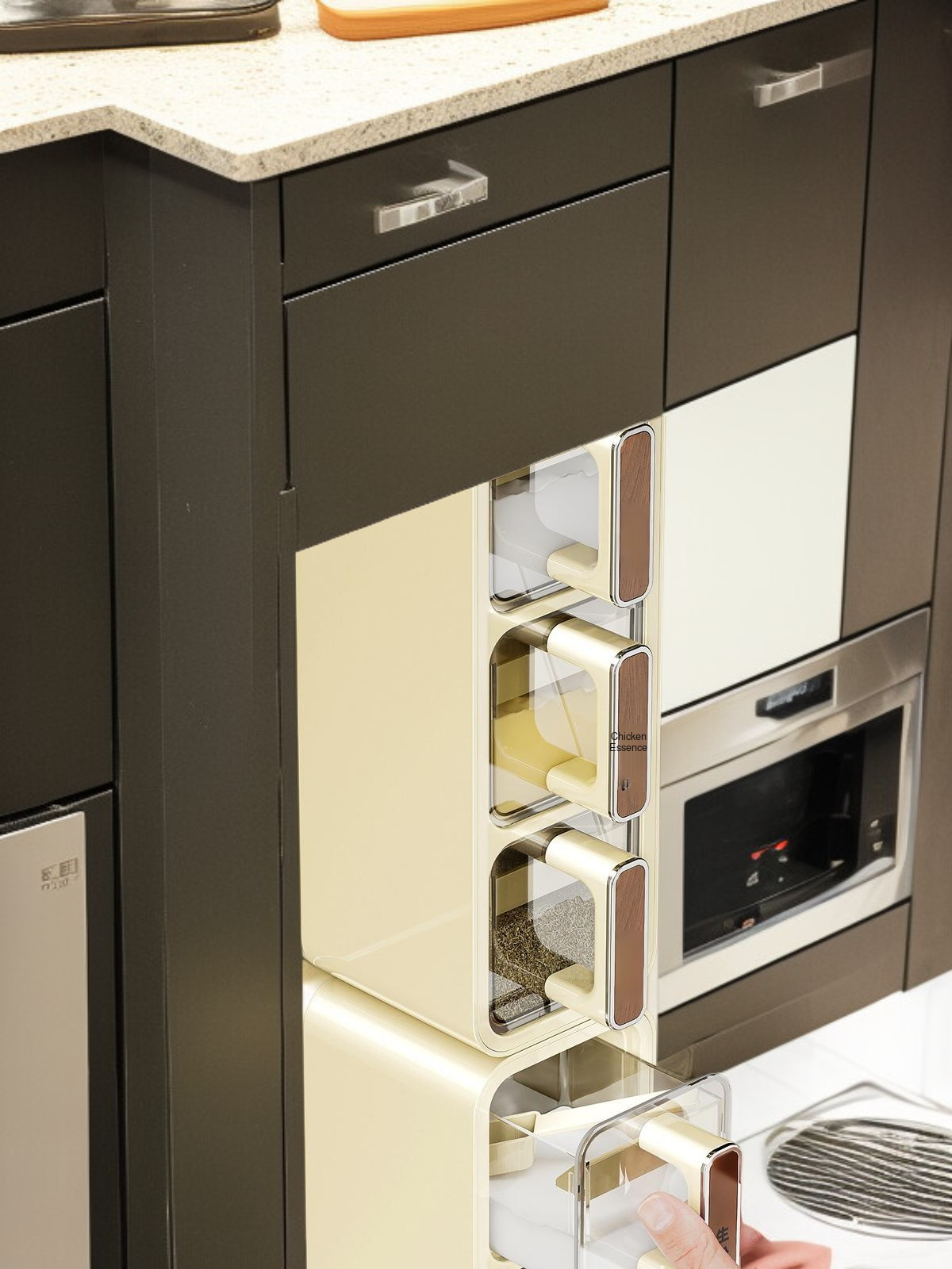 Integrated seasoning box for home kitchen storage