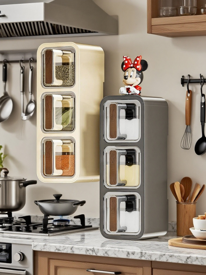 벽에 간편하게 설치된 조미료통