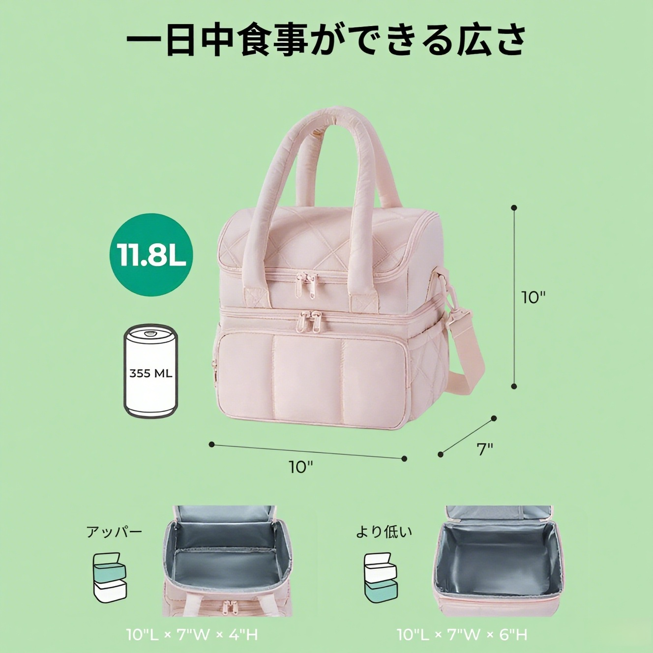 ダブルレイヤー断熱キルティングランチバッグ ピクニック保温バッグ