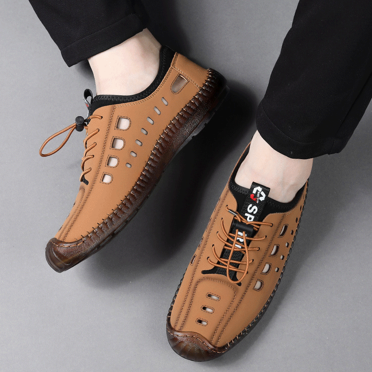 【手工打造】夏季凉鞋男牛筋底透气开车鞋