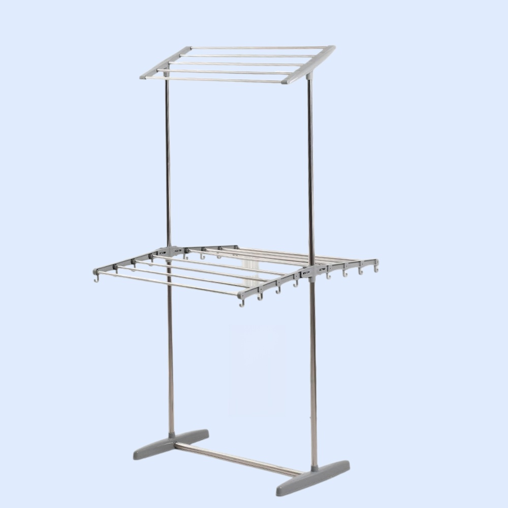 이중 구조 이동식 스탠드 빨래건조대 겸 수건걸이