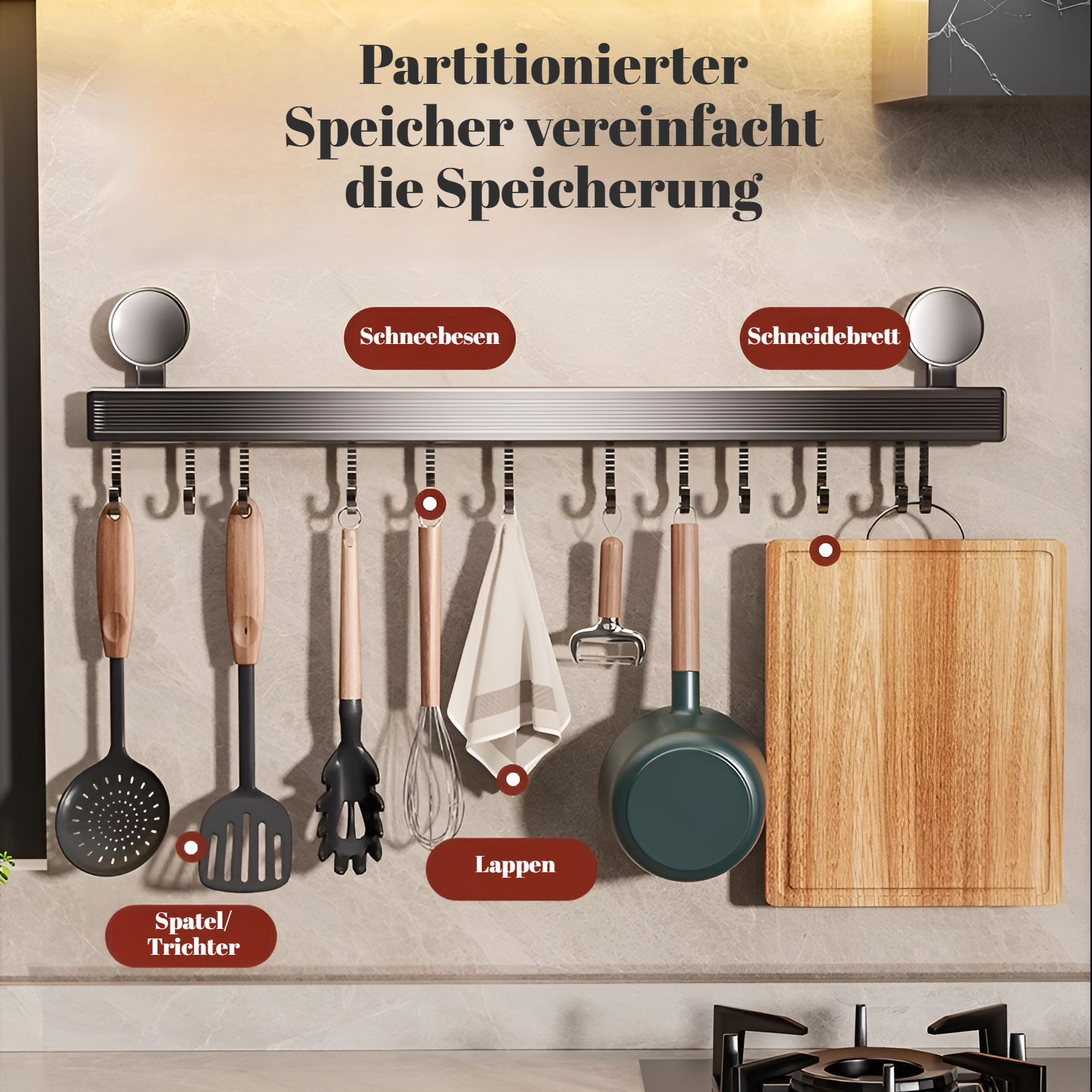 Saugnapf Küche Punch-freies Haken Rack Hängen Stange Wand-montiert Multifunktions Geschirr Rack Löff