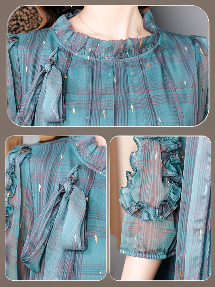 언밸런스 체크무늬 레이스 원피스