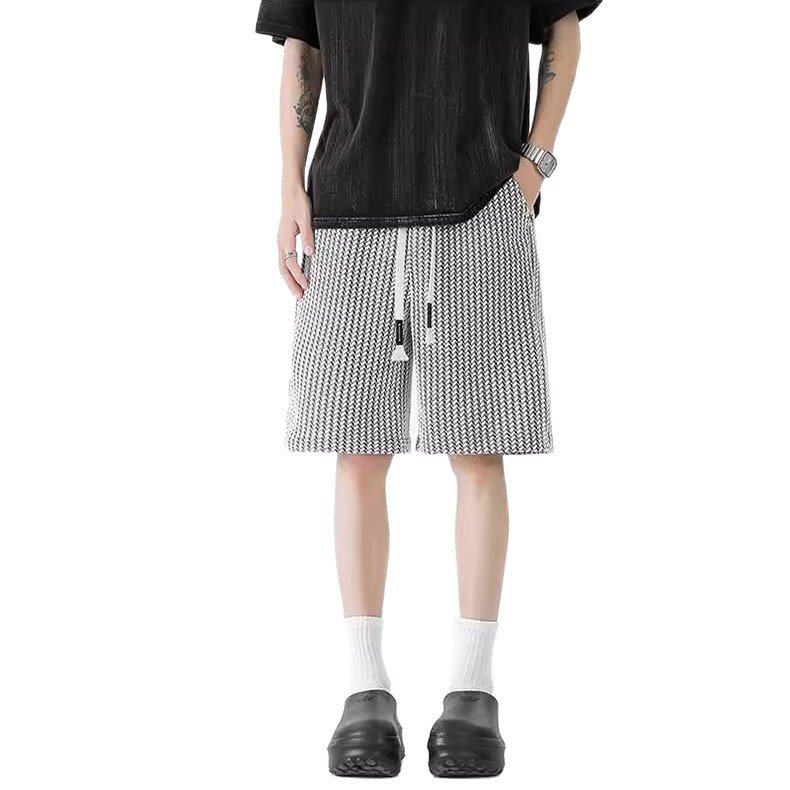 小香風千鳥格子白黒ストライプパンツ