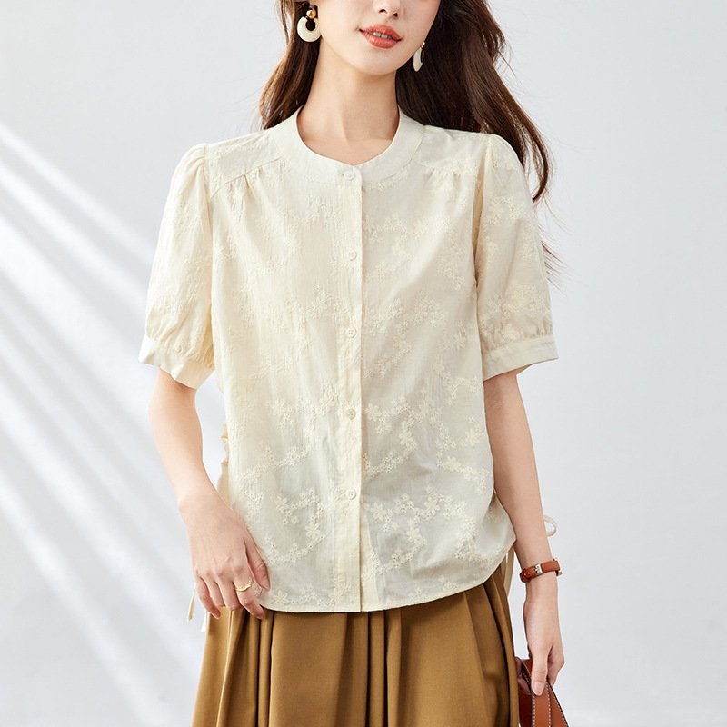 新しい丸首の上着の気質軽くて熟した純綿のシャツ