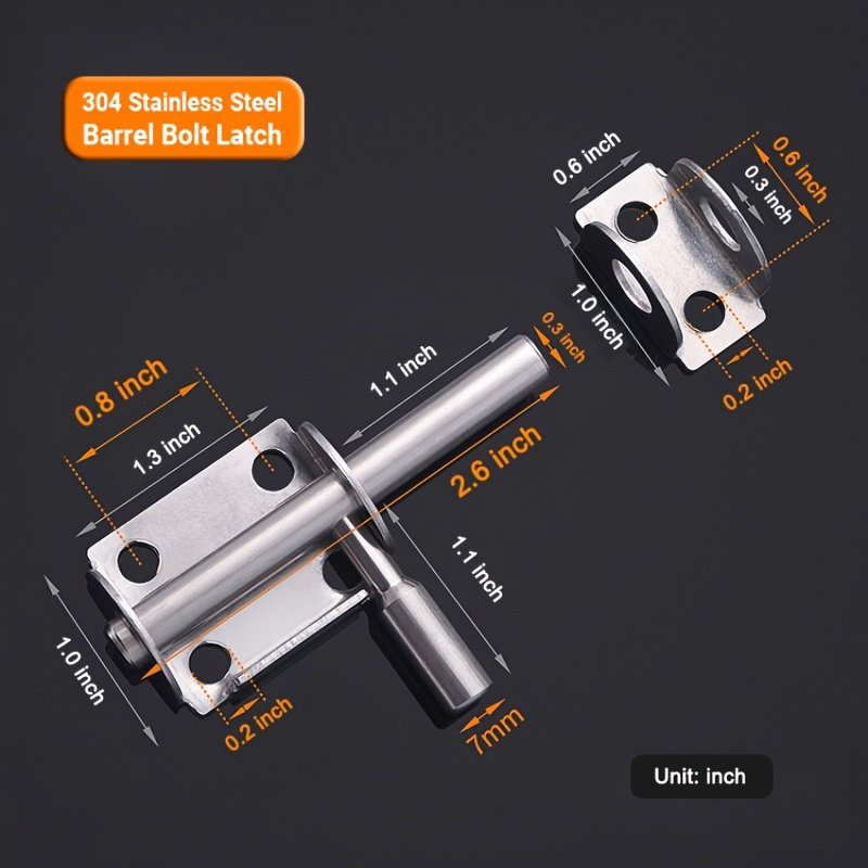 1pc 304 Stainless Steel Slide Door Barrel Bolt Latch Lock Sliding Safety Security Anti-Theft Cabinet