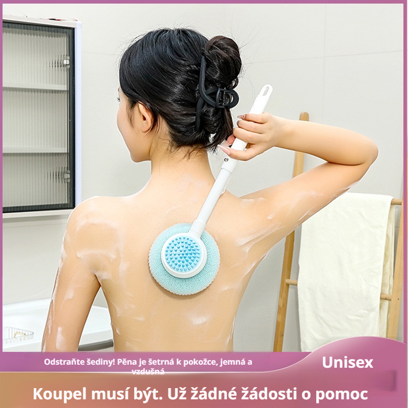 Měkký kartáč s dlouhou rukojetí na koupel, dvojí použití