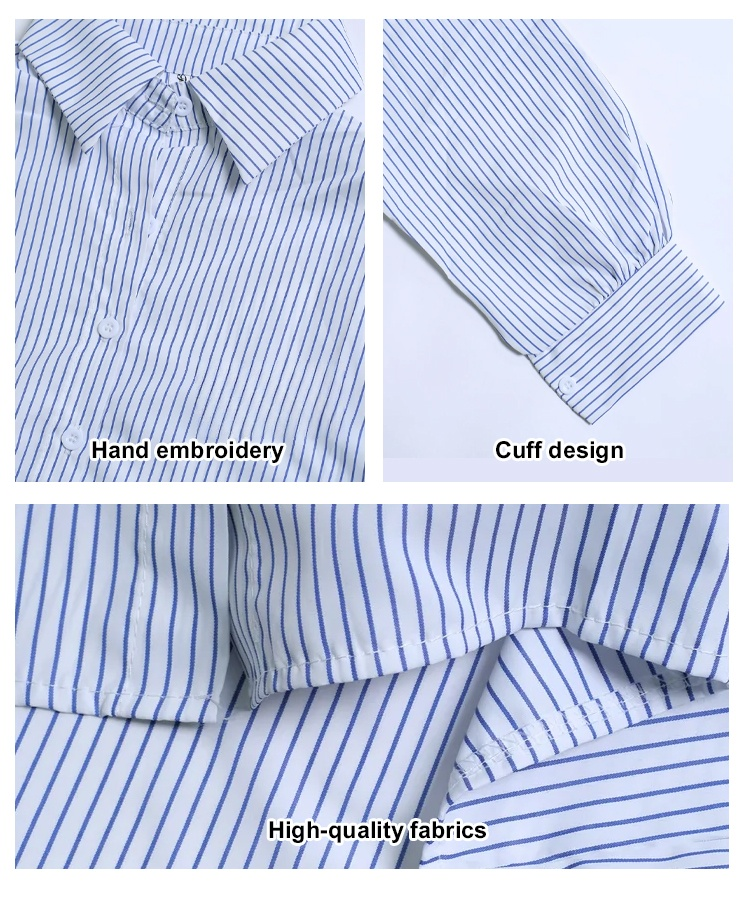 Vertical striped cropped embroidered sun protection shirt