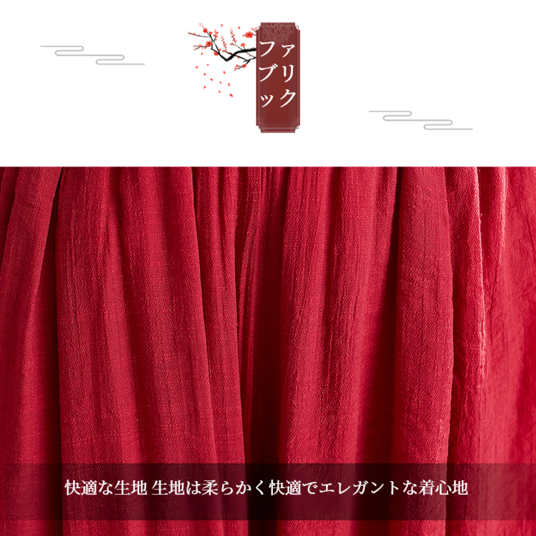 文学的な女性の夏の綿麻ワイドパンツ 無地9分丈ワイドパンツ