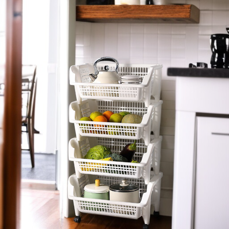 クラック・オーガナイザー 多機能トロリー 多段キッチンオーガナイザー フロアクリップシェルフ ハニカム果物・野菜オーガナイザー