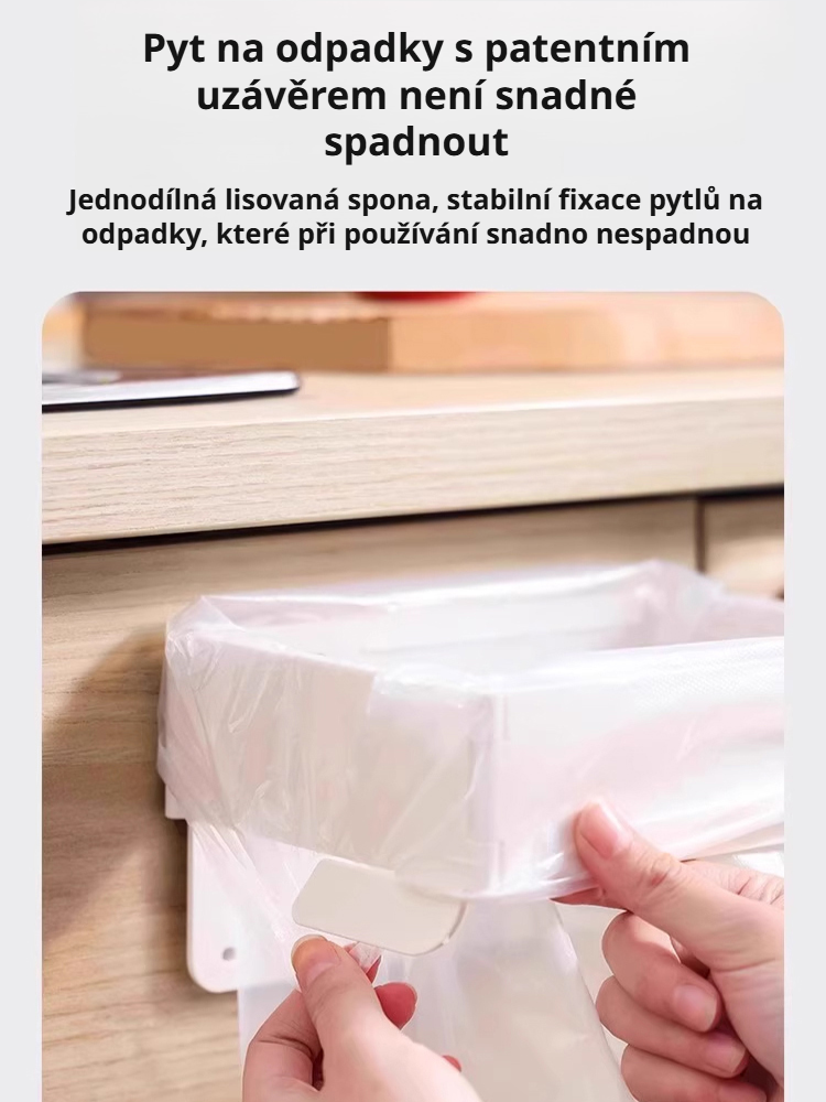 Nástěnný teleskopický úložný držák na organizaci plastových sáčků