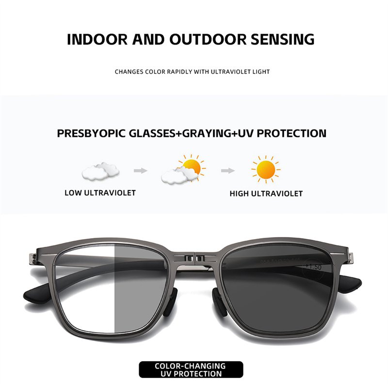 Photochromic blue light protection metal foldable convenient reading glasses