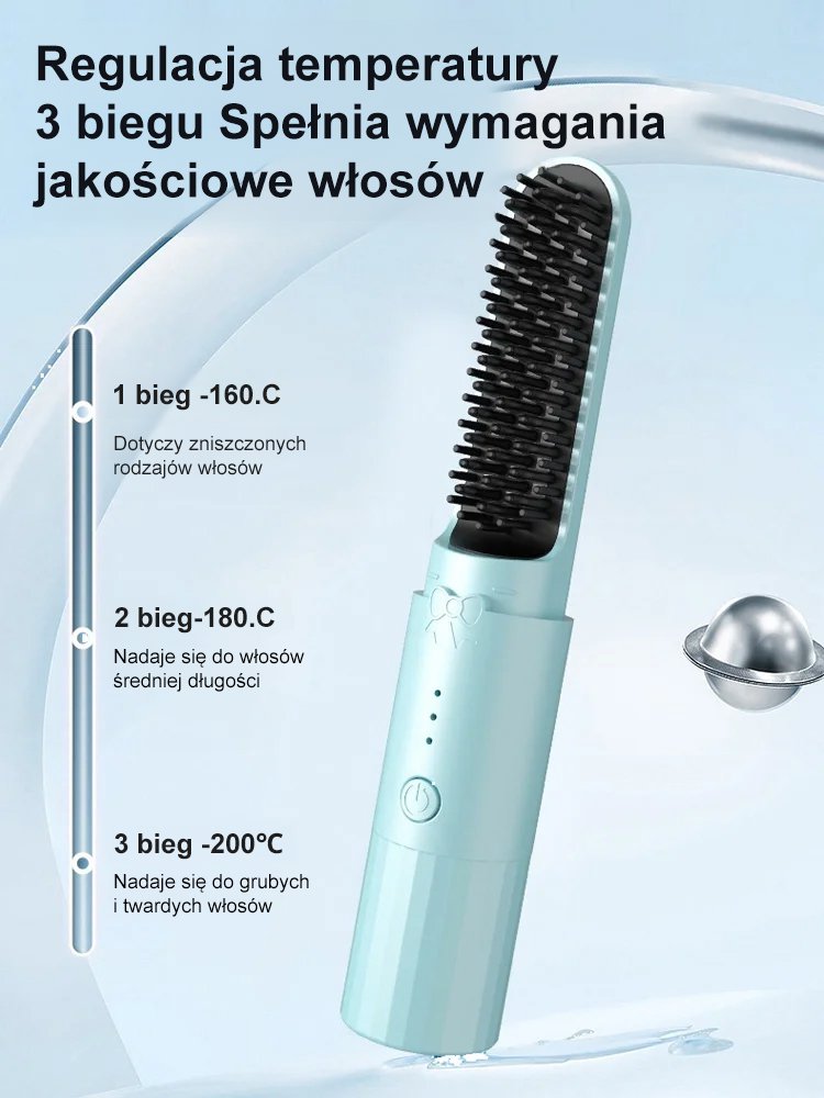 Przenośna bezprzewodowa szczotka jonizująca do prostowania włosów
