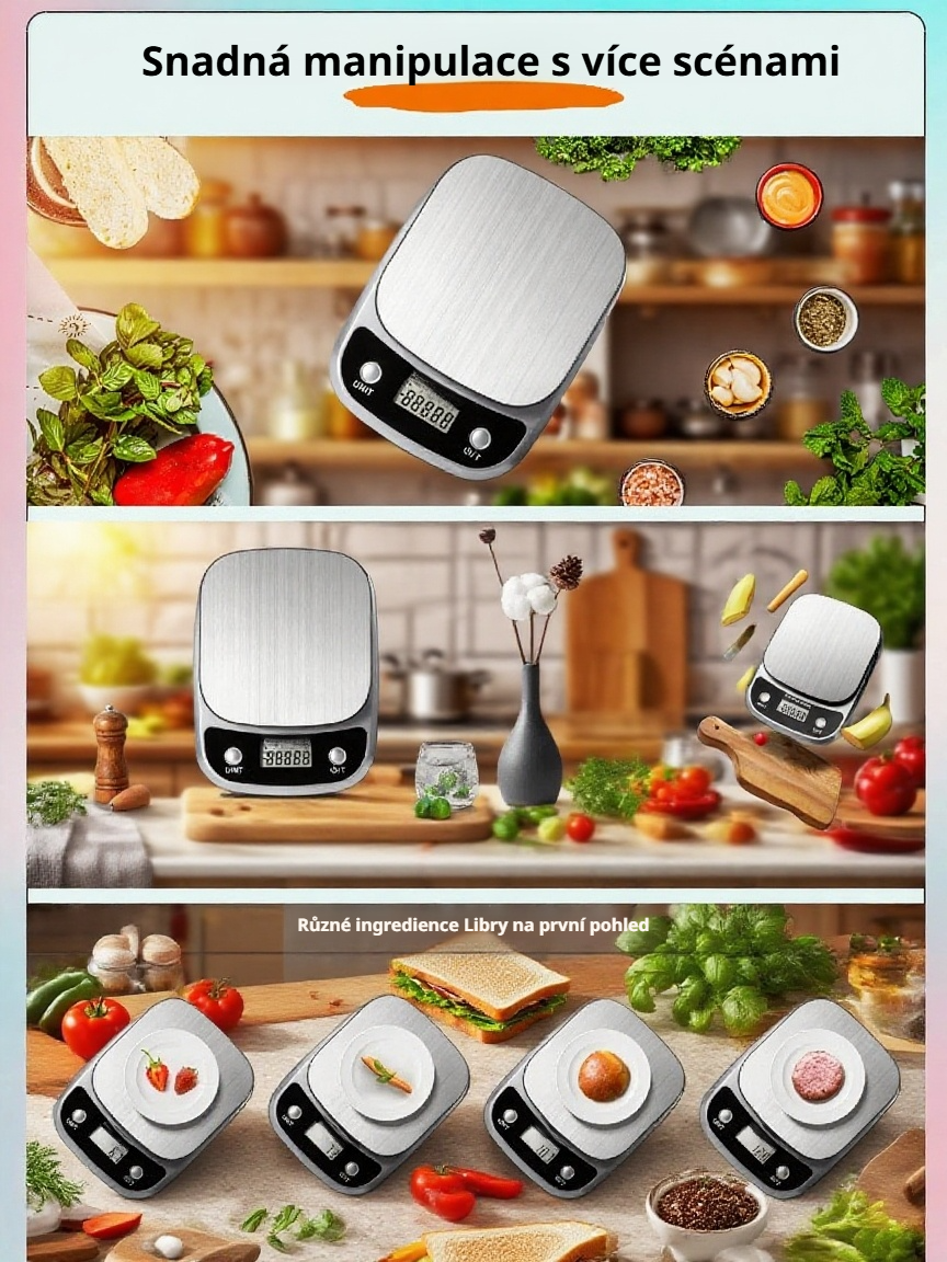 Digitální displej chytré kuchyňské váhy s přesným měřením