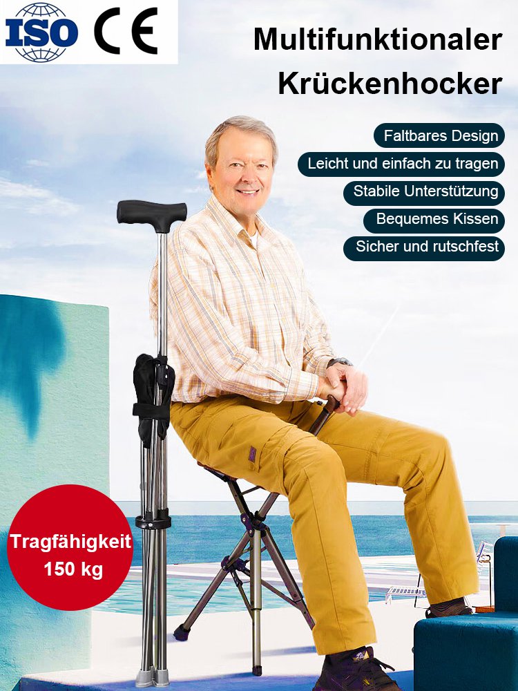 【Leichter Gehstock】In 1 Sekunde zu einem Stuhl entfaltet, trägt bis zu 150 kg.