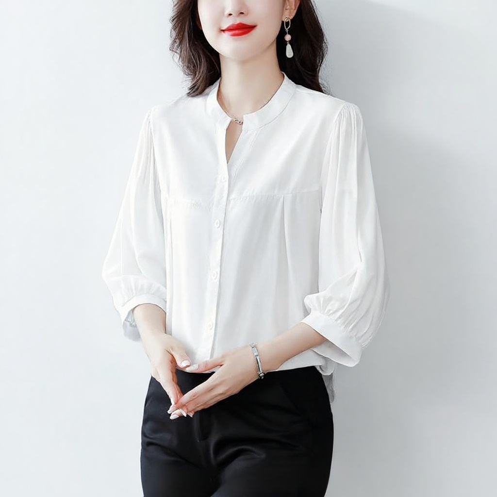 면 마 셔츠 여 린넨 상의 고급 반팔 칠부 소매 엄마 루즈핏 배 가리개 블라우스 고급스러움