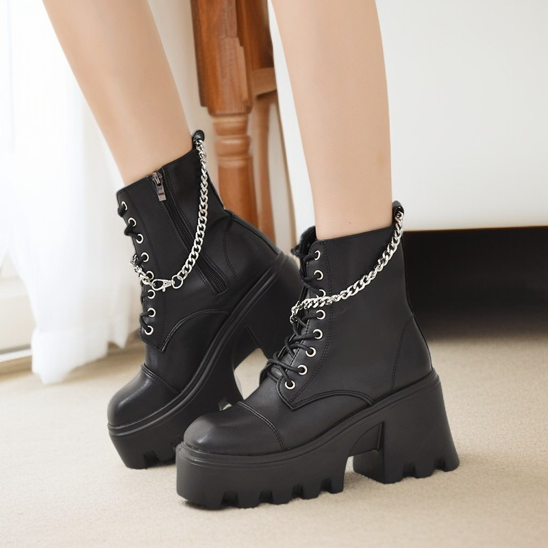 パンク風レディースハイヒールアンクルブーツ