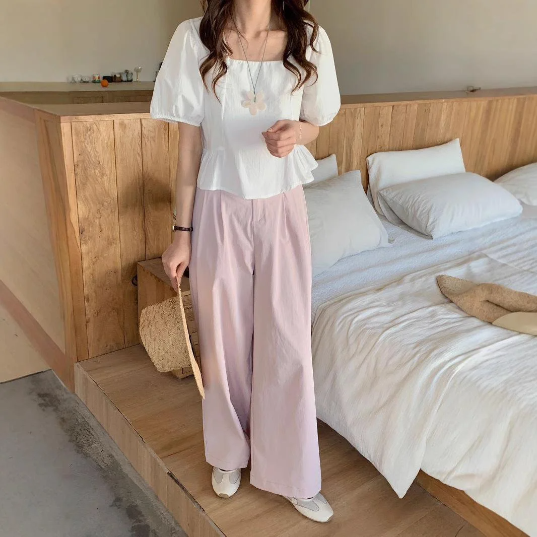 여성 통근 처짐 와이드 팬츠 정장바지 여 슬림 캐주얼 일자 팬츠 와이드 팬츠 여성 캐주얼 처짐 정장바지