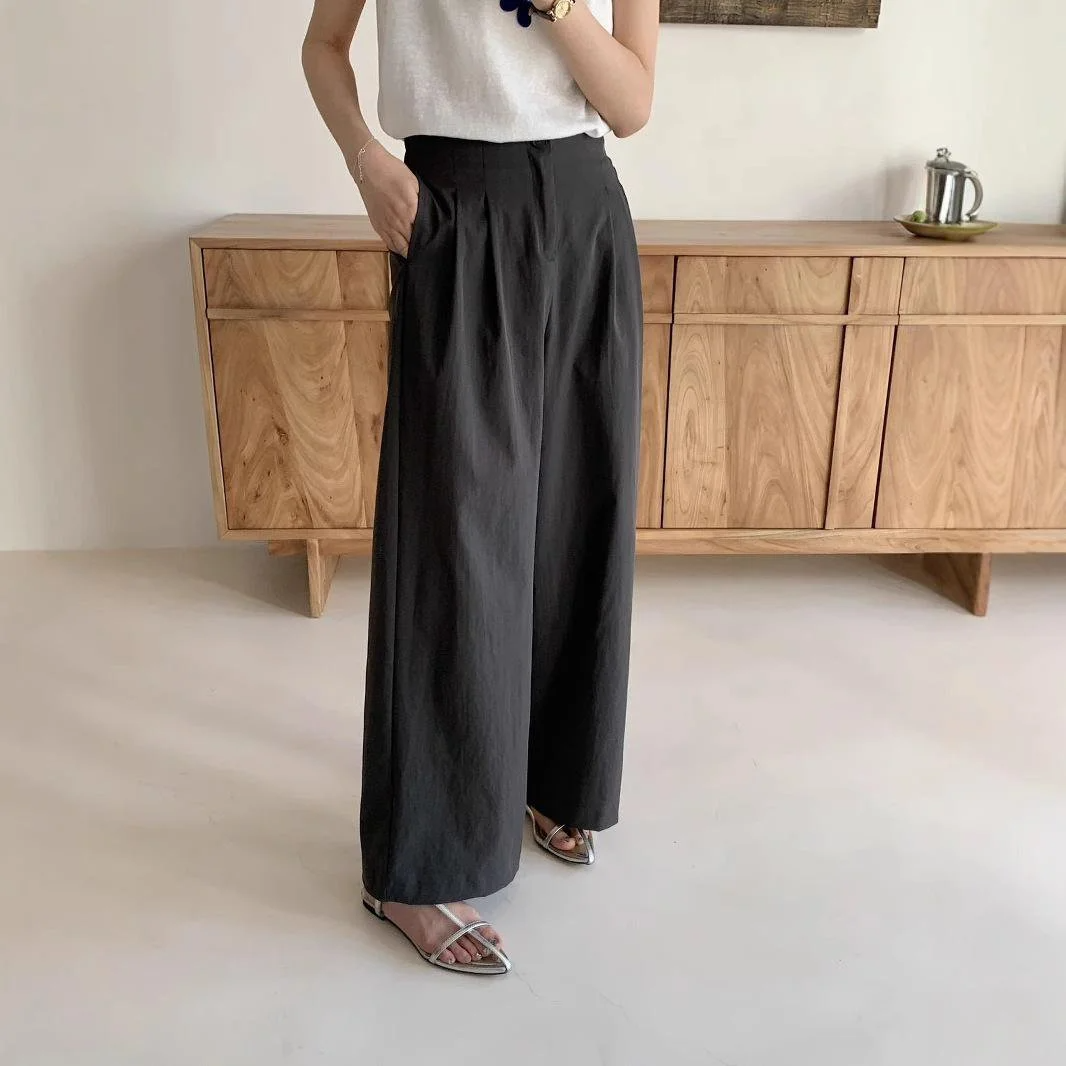 여성 통근 처짐 와이드 팬츠 정장바지 여 슬림 캐주얼 일자 팬츠 와이드 팬츠 여성 캐주얼 처짐 정장바지