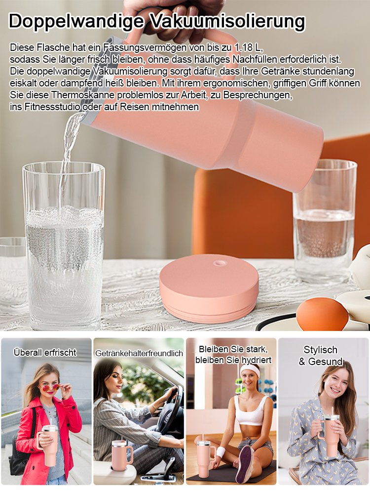 Große, auslaufsichere Vakuum-Edelstahl-Isolier-Strohhalm-Tasse.