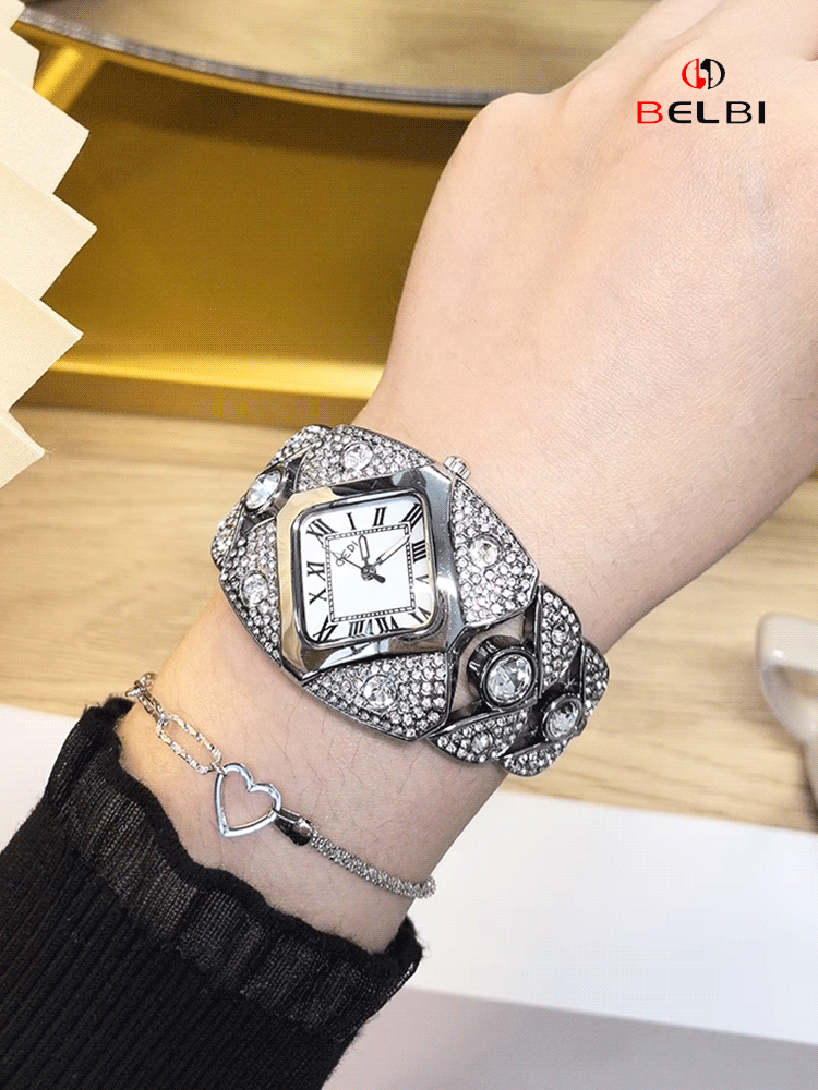 【تصميم حصري】 ساعة راقية فاخرة مرصعة بألماس مشرقة مع حركة كوارتز للنساء
