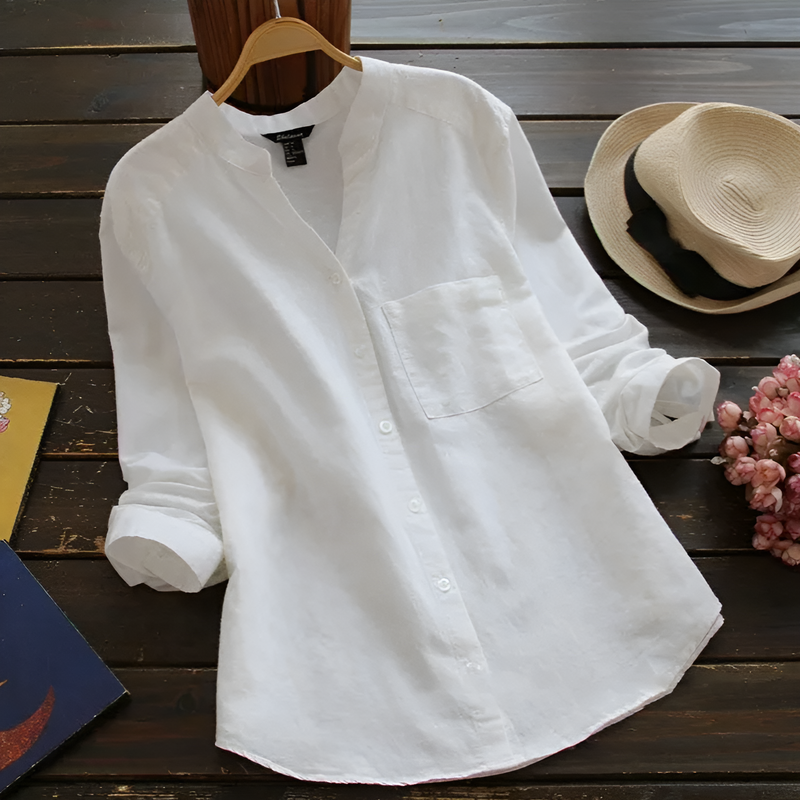 เสื้อเชิ้ตทรงหลวมผ้าฝ้ายลินินแฮนด์เมดสไตล์ญี่ปุ่น