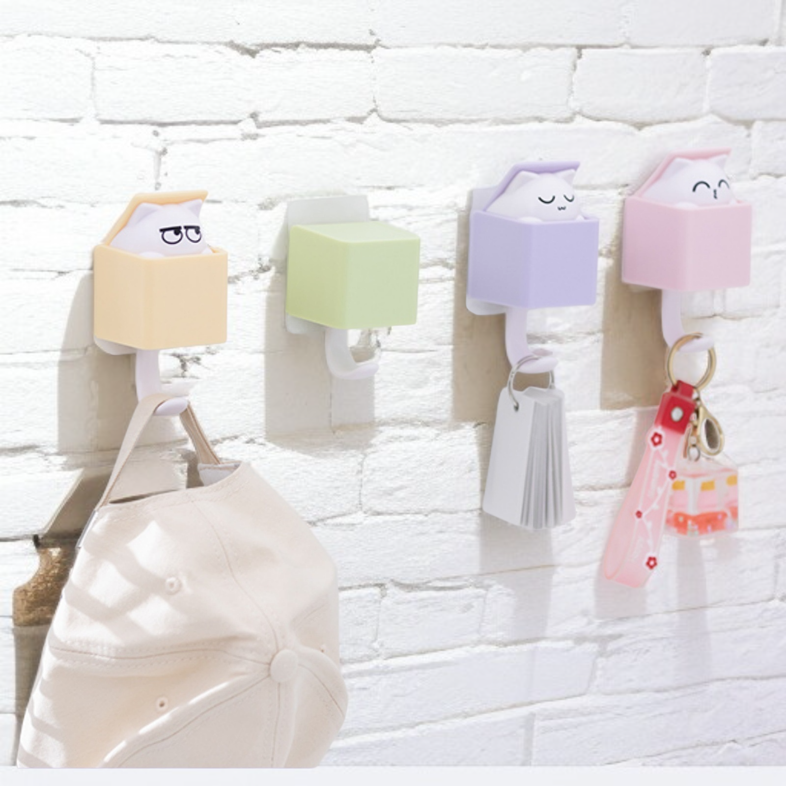 Lindo gancho para gato, gancho de pared telescópico, gancho de pared multiusos, adhesivo sin daños, 