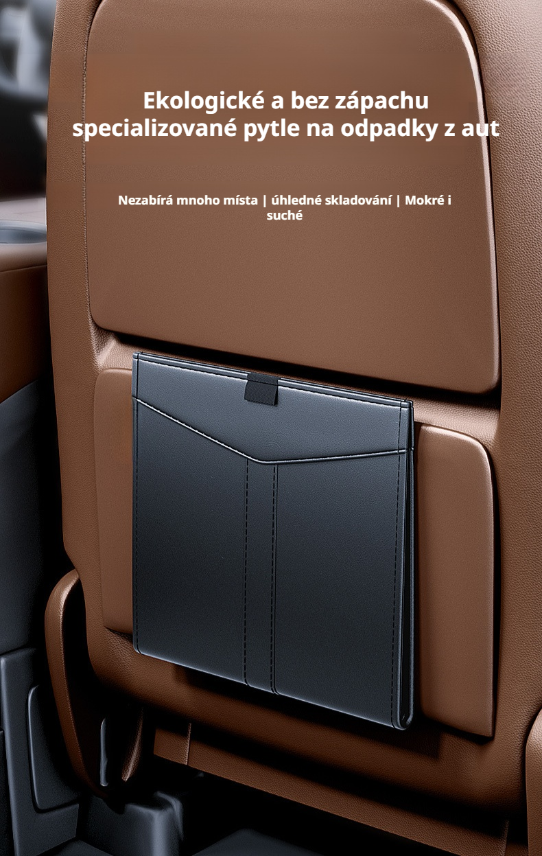 Skládací závěsný odpadkový koš do auta na zadní sedadlo – pohled zepředu