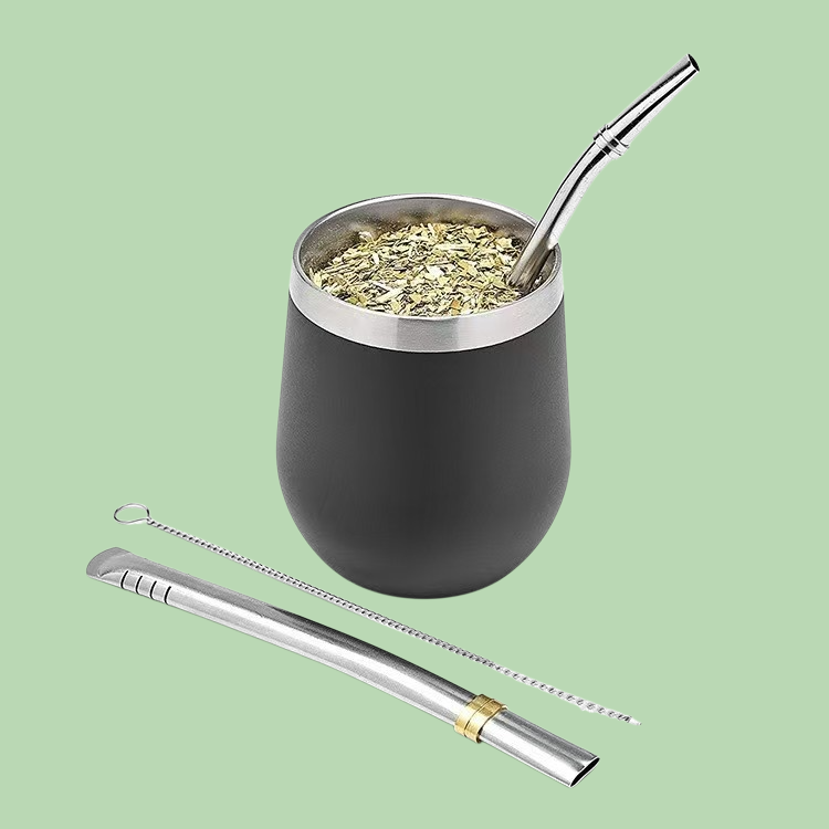 帶吸管雙層不銹鋼咖啡杯