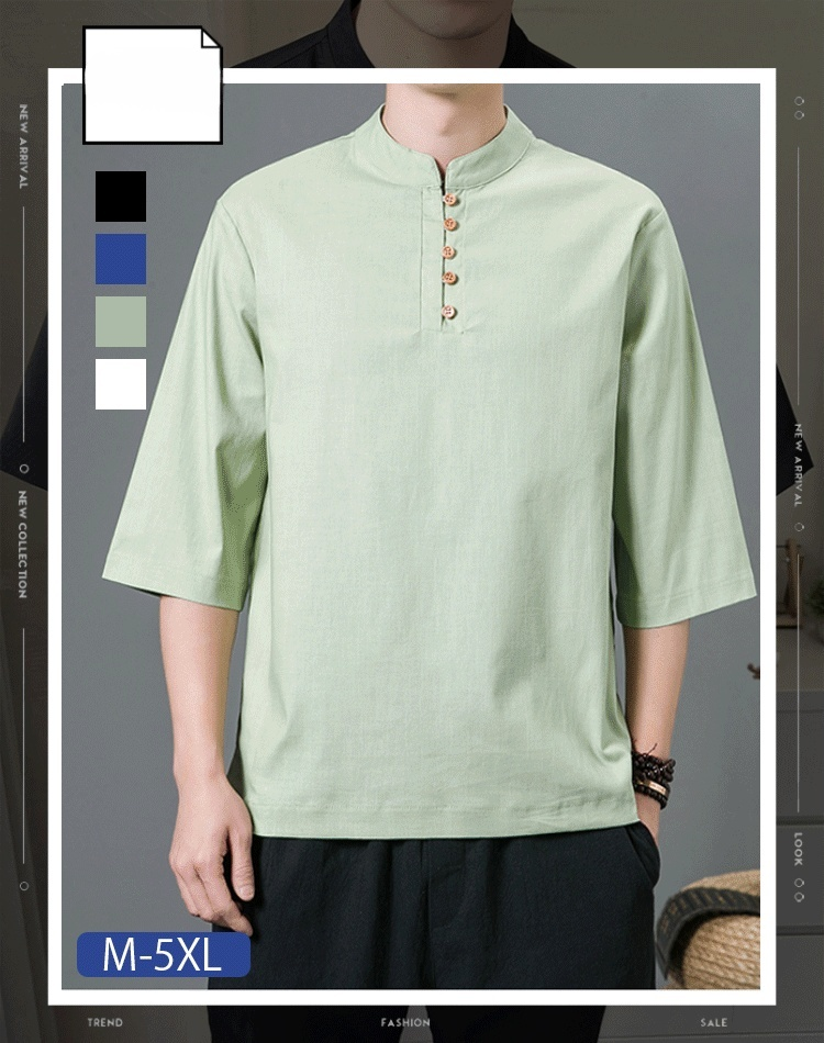 半袖綿麻シャツ