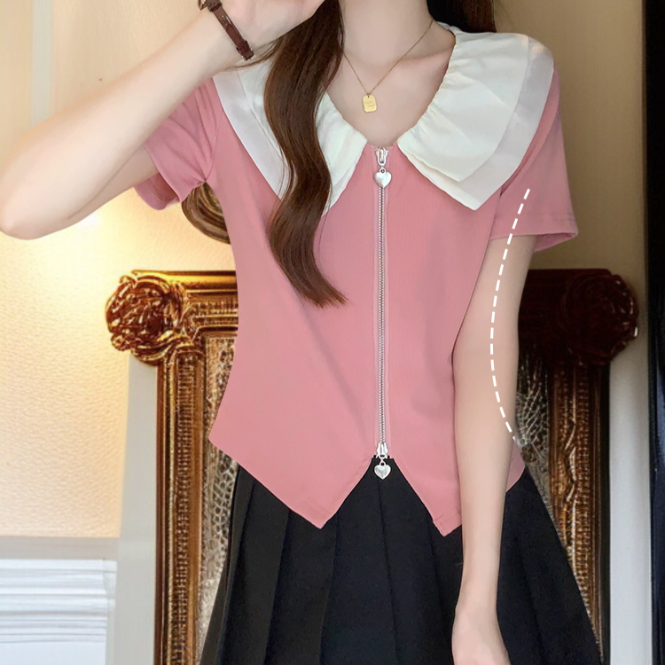 통통 Mm 날씬해 보이는 반팔 티셔츠 여 불규칙 여름 숏 상의 살코기 반팔 셔츠