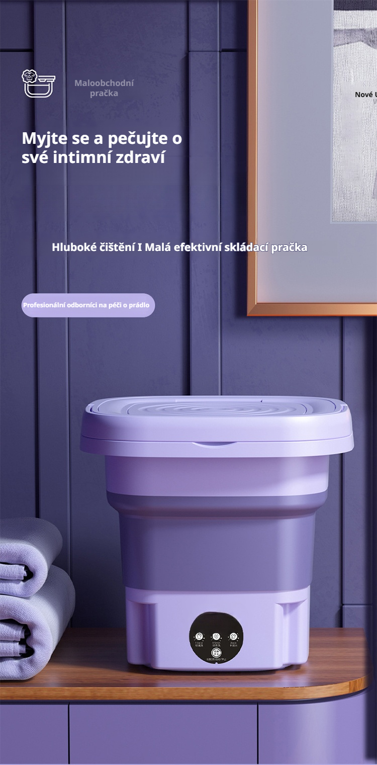 Skládací mini pračka do domácnosti v moderním designu