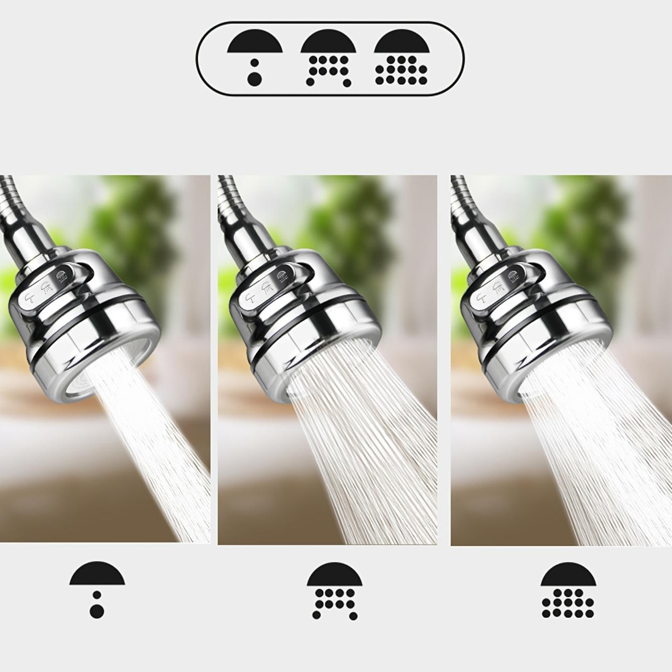 Kuchyňský perlátor na vodovodní baterii se třemi režimy a funkcí zvýšení tlaku vody.